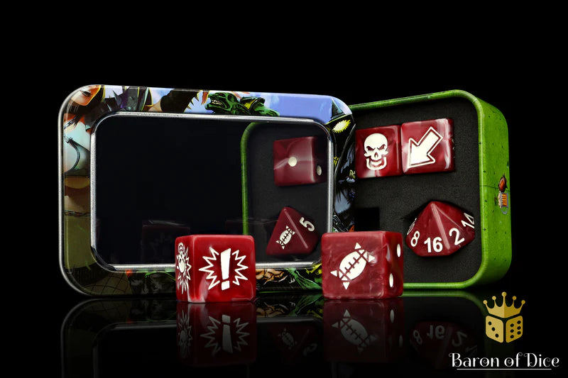 Baron of Dice: "Blood Red" Spiked Football Dice 7-Die Set Dice & Gaming Accessories Baron of Dice