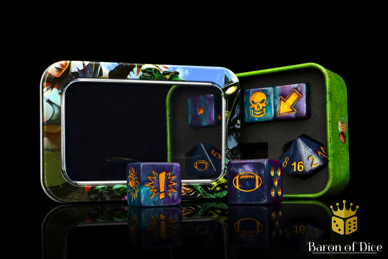 Baron of Dice: "Tanzanite" Spiked Football Dice 7-Die Set Dice & Gaming Accessories Baron of Dice