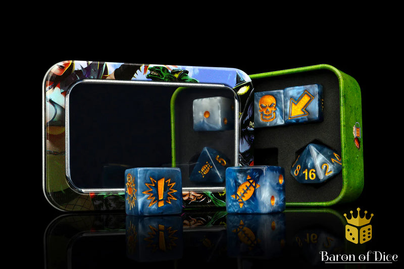 Baron of Dice: "Titanium" Spiked Football Dice 7-Die Set Dice & Gaming Accessories Baron of Dice