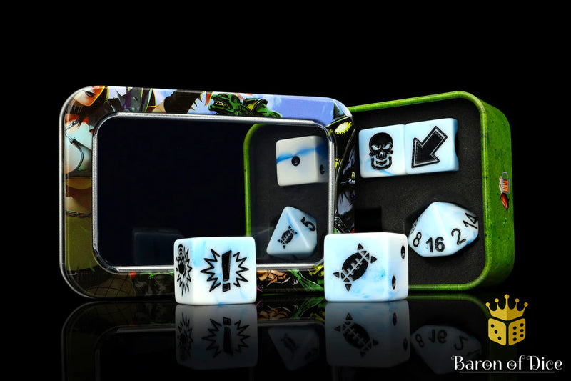 Baron of Dice: "White Ice" Spiked Football Dice 7-Die Set