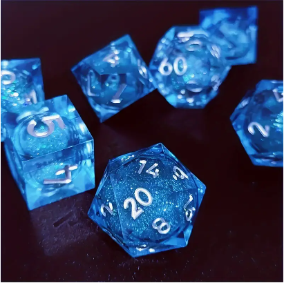 Seriously Good Dice: Liquid Core 7 Die Set "Rolling Quicksand" Blue w/ Silver Dice & Gaming Accessories Taps Imports