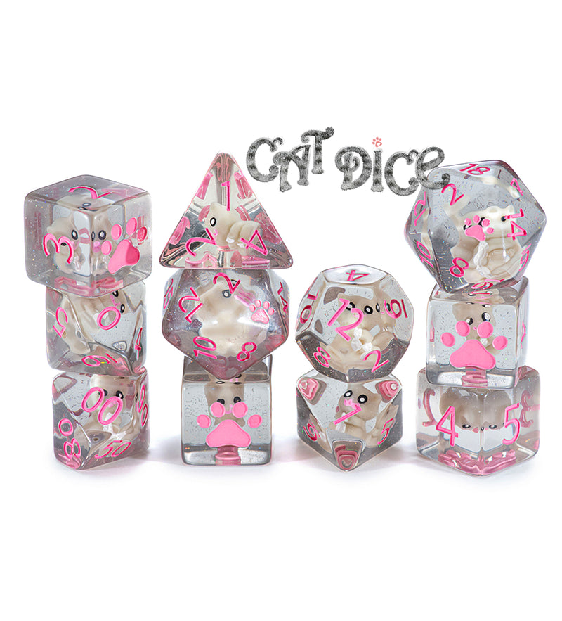 Gate Keeper Games: "Cat Dice" Inclusion Dice 7-Die Set Dice & Gaming Accessories Gate Keeper Games