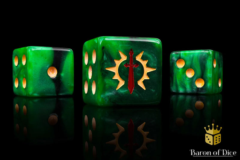 Baron of Dice: "Consecrated Blades - Green" 25x16mm Square Corner Dice
