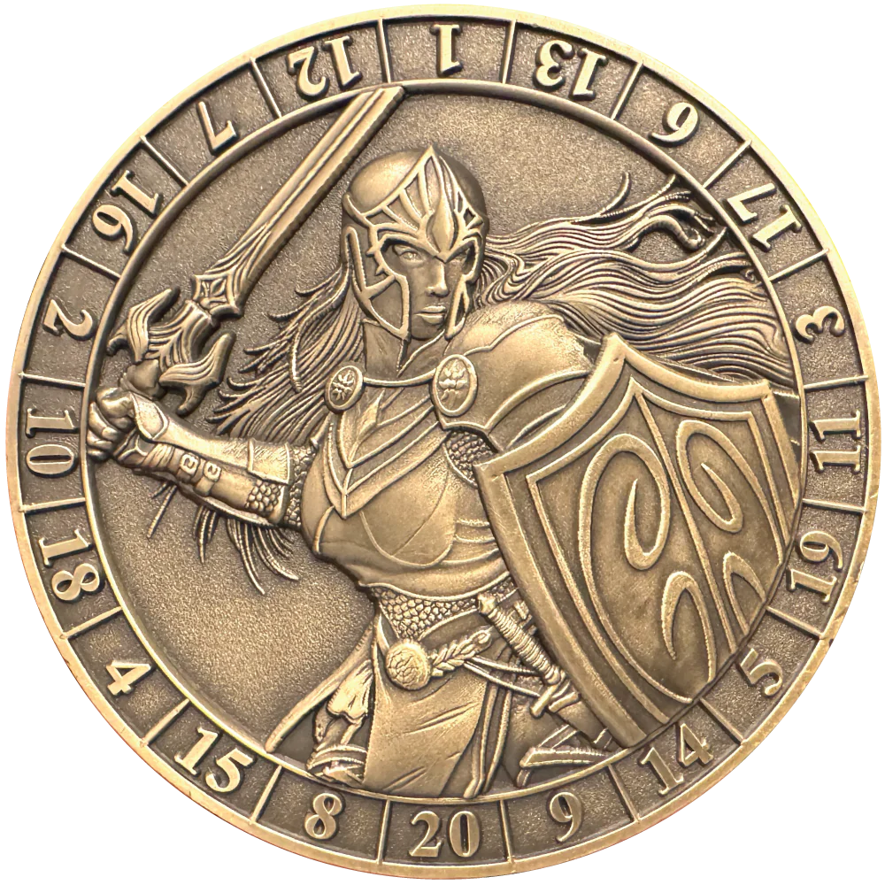 Goliath Coins: D20 Dice Coin - Female Human Fighter Dice & Gaming Accessories Goliath Coins