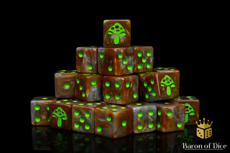 Baron of Dice: "Shroom - Bright Green" 25x16mm Square Corner Dice Dice & Gaming Accessories Baron of Dice