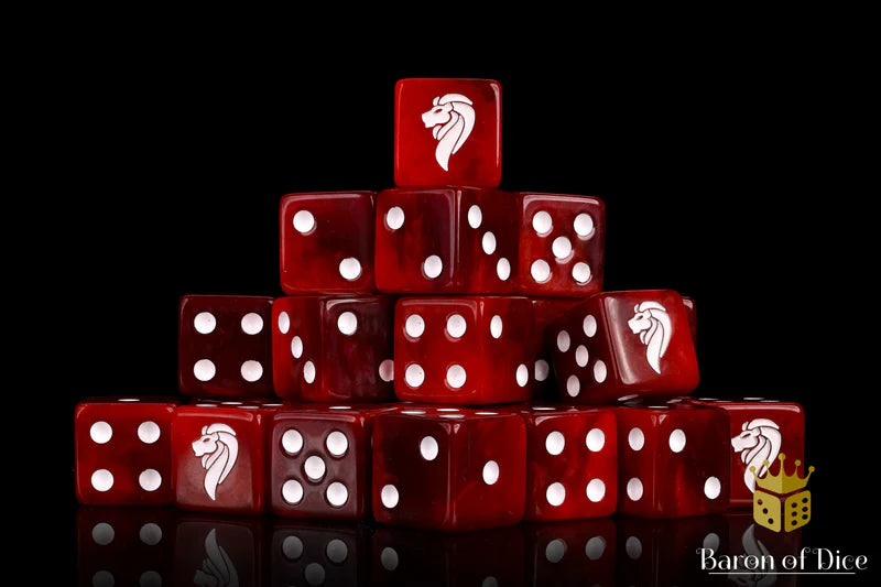 Baron of Dice: "Fierce Lions - Blood Red" 25x16mm Square Corner Dice Dice & Gaming Accessories Baron of Dice