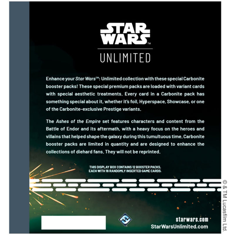Star Wars Unlimited: Ashes of the Empire - Carbonite Booster Box (In Store: July 10 ; Online: July 17) Star Wars Unlimited Sealed Fantasy Flight Games