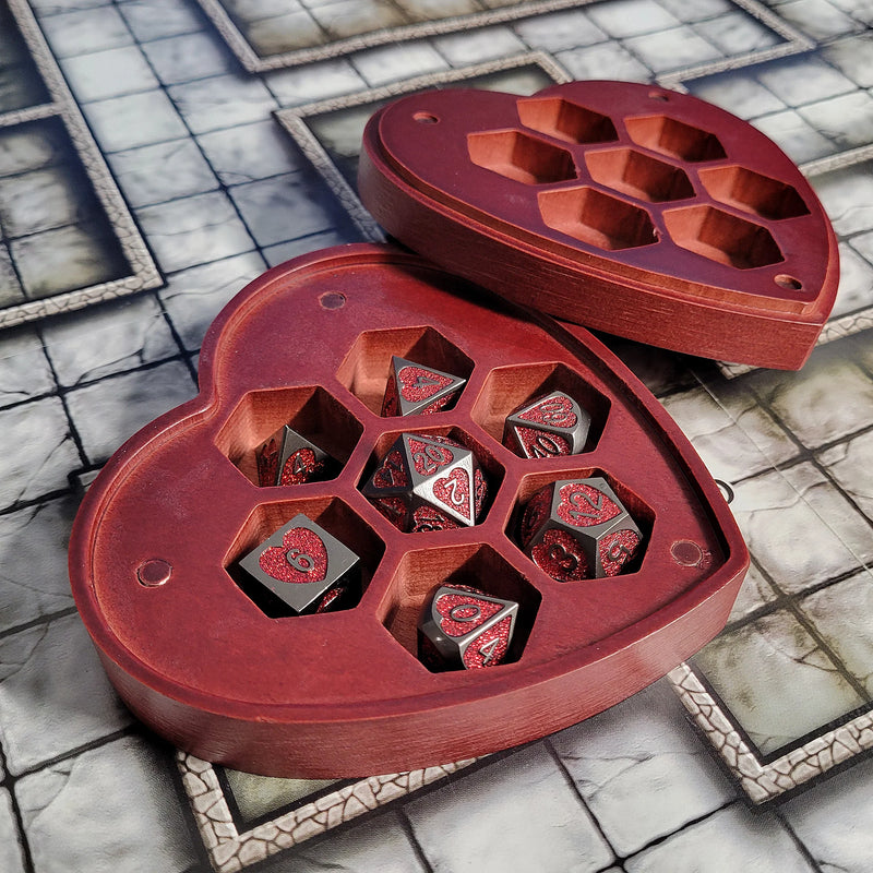 Forged Gaming: Red Heart Wood Dice Box & Metal 7-Die Set - "Dark Heart (Black/Red)" Dice & Gaming Accessories Forged Gaming