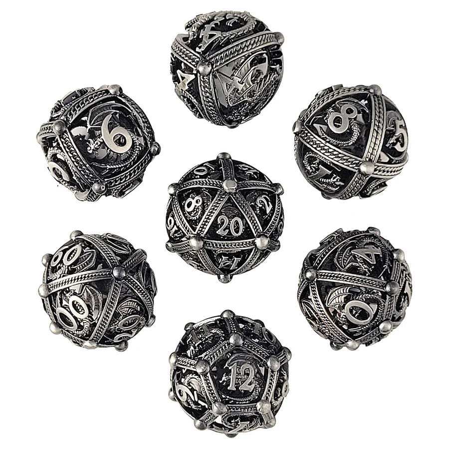 Forged Gaming: Metal 7-Die Set - "Dragon's Bauble (Antique Silver)" Dice & Gaming Accessories Forged Gaming