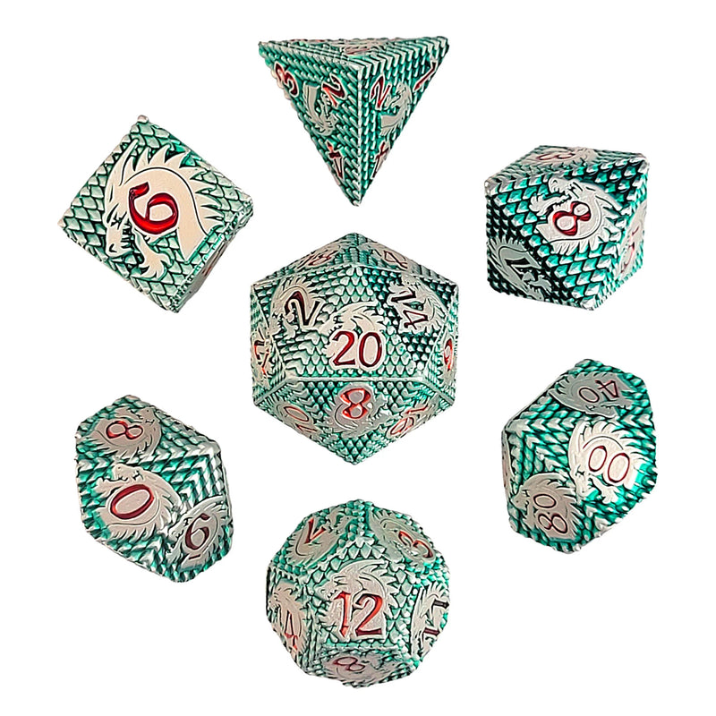 Forged Gaming: Metal 7-Die Set - "Dragon's Head Sigil (Green)" Dice & Gaming Accessories Forged Gaming