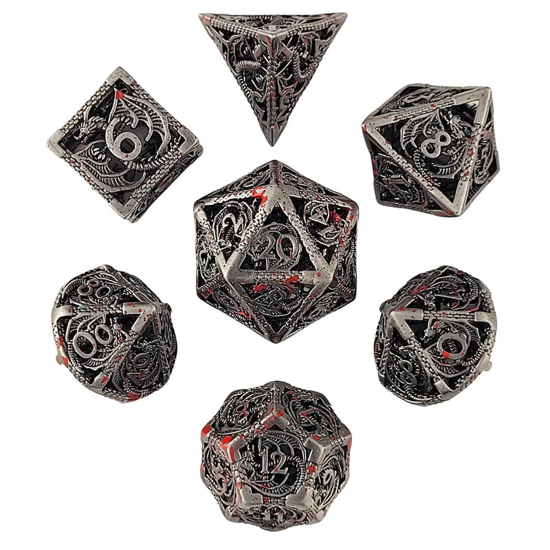 Forged Gaming: Metal 7-Die Set - "Dragon Rampant (Silver/Blood)" Dice & Gaming Accessories Forged Gaming