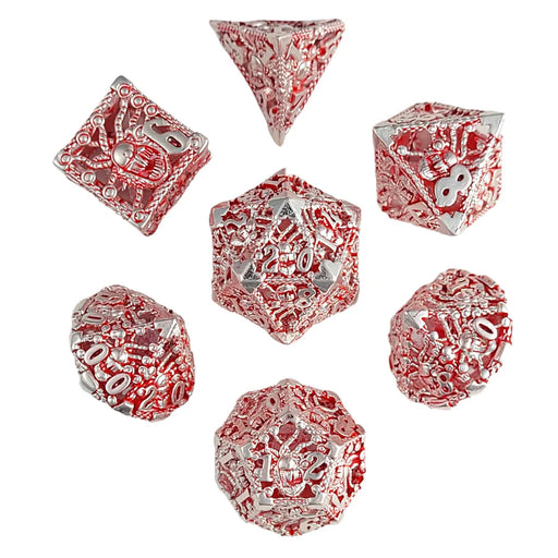 Forged Gaming: Metal 7-Die Set - "Orox Sees Silver/Red" Dice & Gaming Accessories Forged Gaming