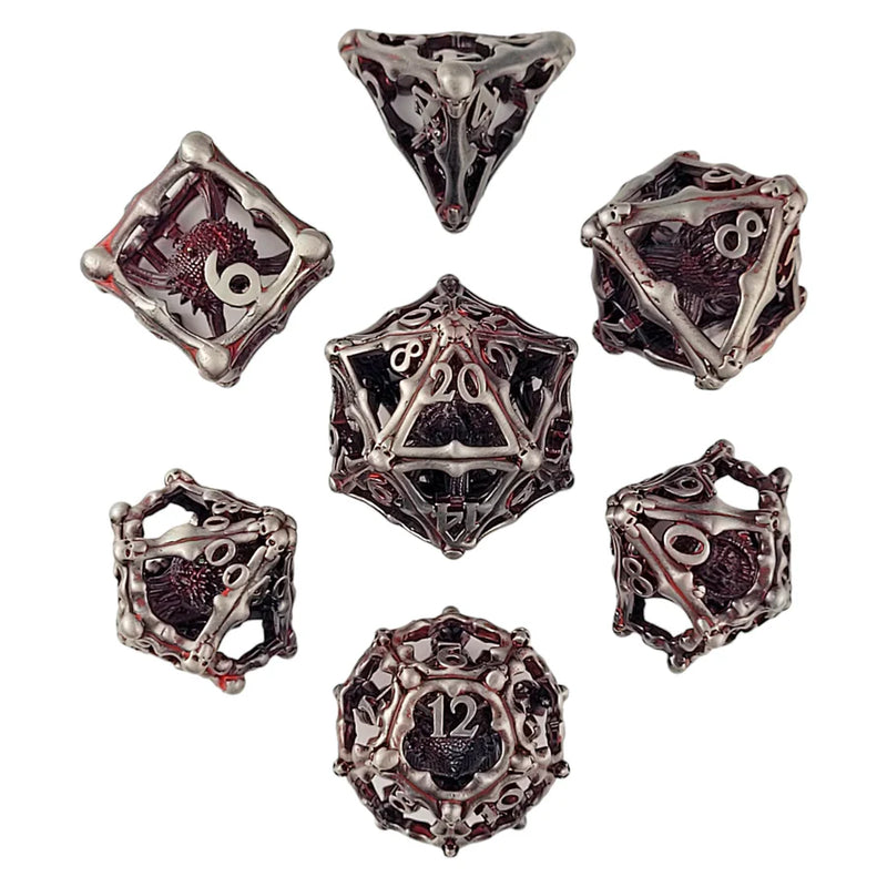 Forged Gaming: Metal 7-Die Set - "Grave Watcher (Silver/Red)" Dice & Gaming Accessories Forged Gaming