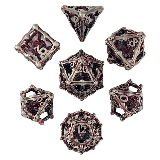 Forged Gaming: Metal 7-Die Set - "Grave Watcher (Silver/Red)" Dice & Gaming Accessories Forged Gaming