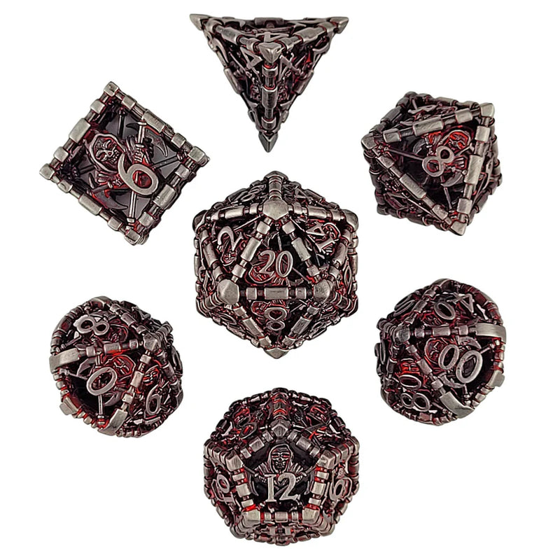 Forged Gaming: Metal 7-Die Set - "Reaper's Confine (Silver/Red)" Dice & Gaming Accessories Forged Gaming