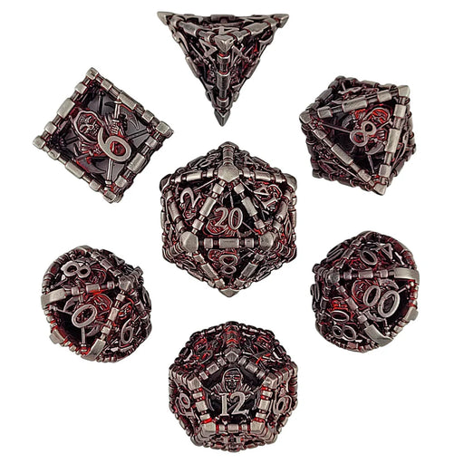 Forged Gaming: Metal 7-Die Set - "Reaper's Confine (Silver/Red)" Dice & Gaming Accessories Forged Gaming