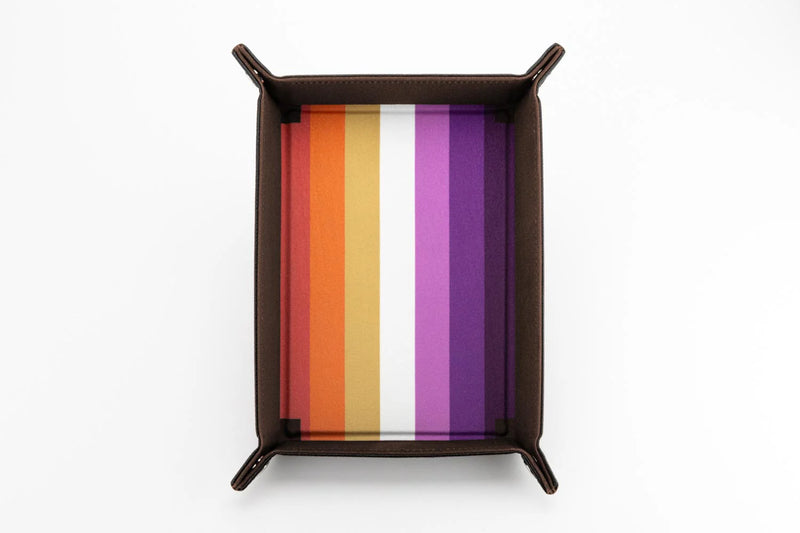 FanRoll: Fold Up Dice Tray - Gaymers Pride Lesbian Flag Velvet w/PU Leather Dice & Gaming Accessories Metallic Dice Games