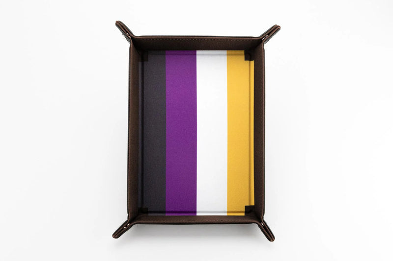 FanRoll: Fold Up Dice Tray - Gaymers Pride Nonbinary Flag Velvet w/PU Leather Dice & Gaming Accessories Metallic Dice Games
