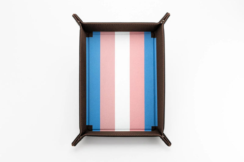 FanRoll: Fold Up Dice Tray - Gaymers Pride Transgender Flag Velvet w/PU Leather Dice & Gaming Accessories Metallic Dice Games