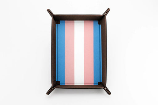 FanRoll: Fold Up Dice Tray - Gaymers Pride Transgender Flag Velvet w/PU Leather Dice & Gaming Accessories Metallic Dice Games