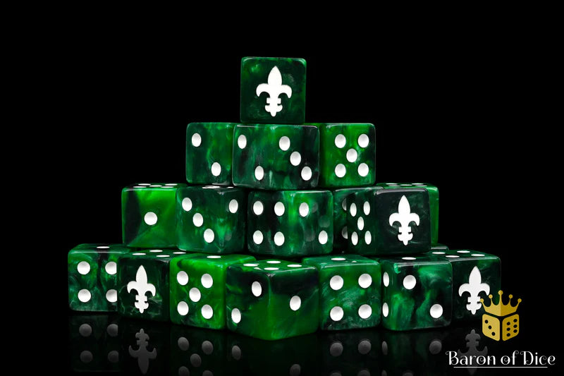 Baron of Dice: "Fleur De Lis - Green" 25x16mm Square Corner Dice Dice & Gaming Accessories Baron of Dice