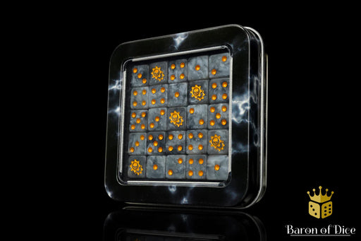 Baron of Dice: "Golden Cog" 25x12mm Square Corner Dice Dice & Gaming Accessories Baron of Dice