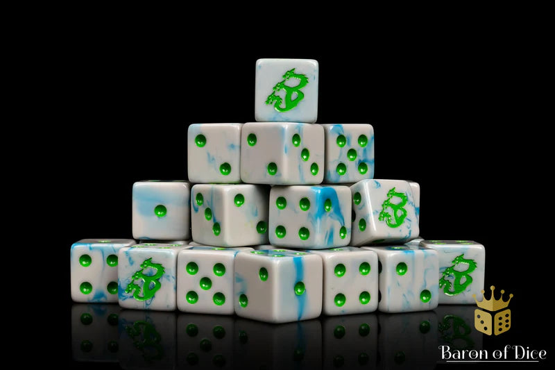 Baron of Dice: "Hydra - White Shadow" 25x16mm Square Corner Dice Dice & Gaming Accessories Baron of Dice
