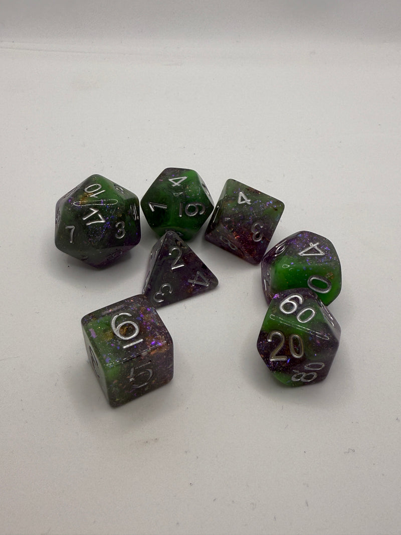 Seriously Good Dice: Fantastic Marble 7 Die Set "Glittering Toxic Waste" Dice & Gaming Accessories Taps Imports