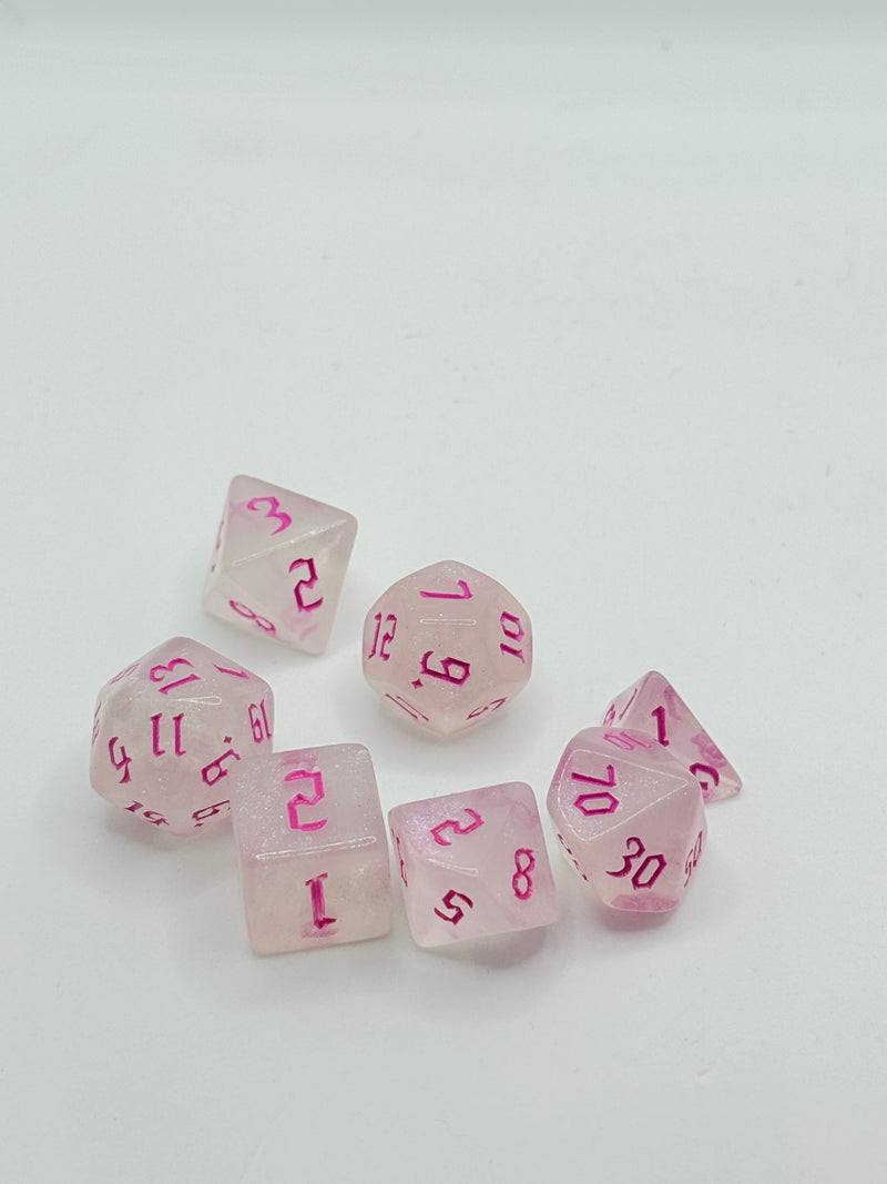 Taps Games: Transparent Sparkle 7-Die Set "Pink" Dice & Gaming Accessories Taps Imports
