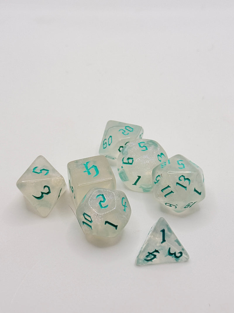 Taps Games: Transparent Sparkle 7-Die Set "Teal" Dice & Gaming Accessories Taps Imports