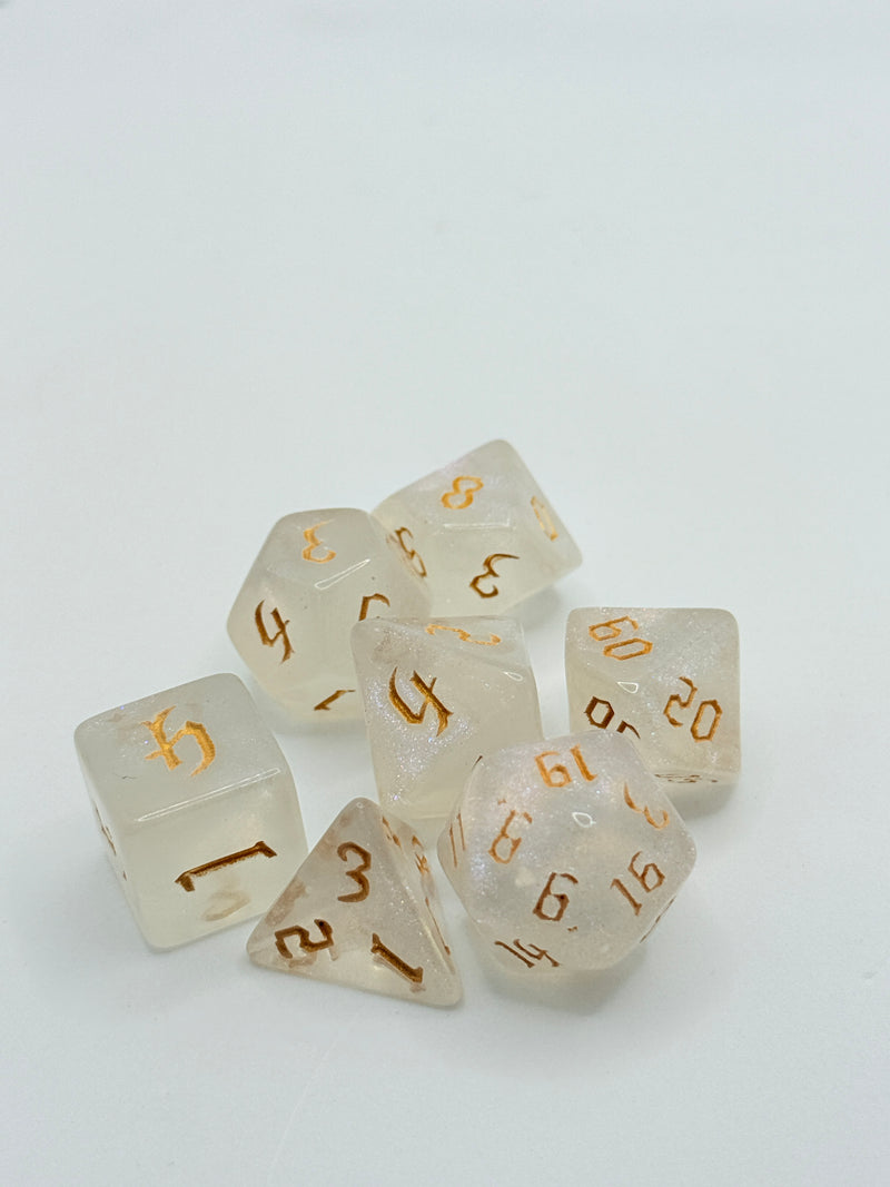 Taps Games: Transparent Sparkle 7-Die Set "Gold" Dice & Gaming Accessories Taps Imports