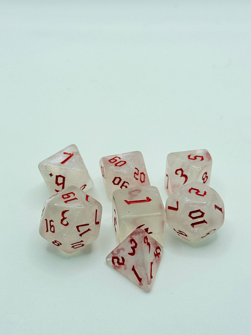 Taps Games: Transparent Sparkle 7-Die Set "Red" Dice & Gaming Accessories Taps Imports