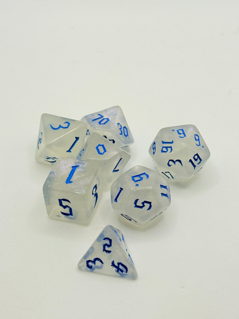 Taps Games: Transparent Sparkle 7-Die Set "Blue" Dice & Gaming Accessories Taps Imports