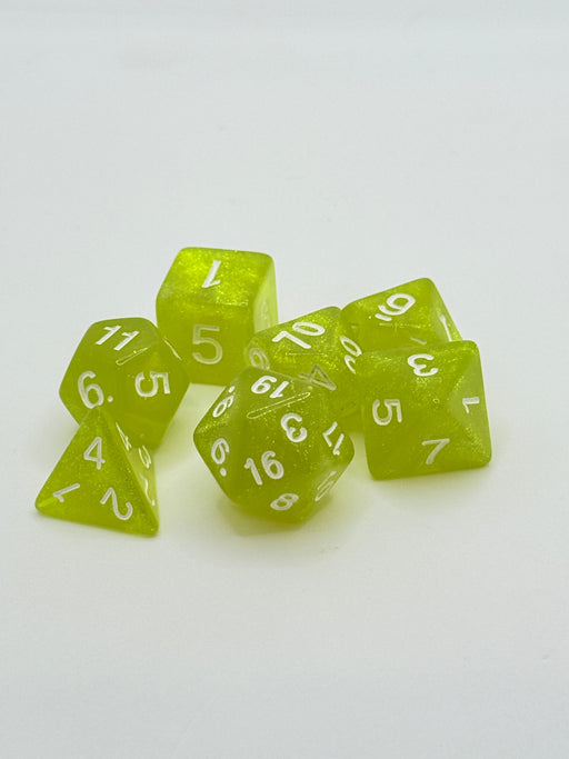 Taps Games: Opaque 7-Die Set Green / White "Moss" Dice & Gaming Accessories Taps Imports
