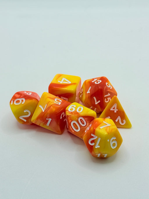 Taps Games: Opaque 7-Die Set Orange Yellow / White "Sunset" Dice & Gaming Accessories Taps Imports