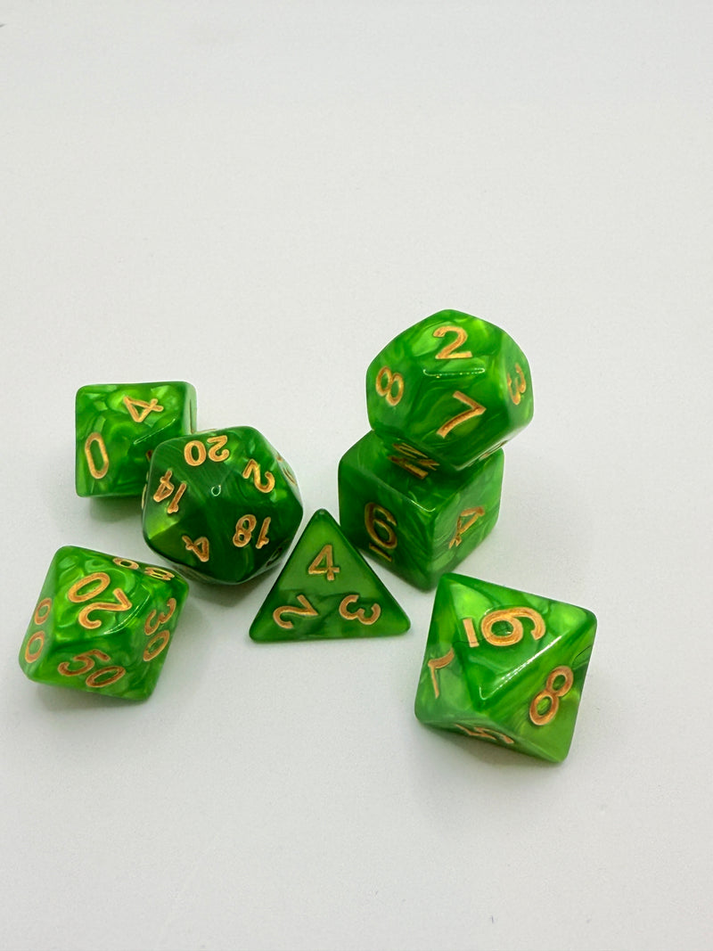 Taps Games: Opaque 7-Die Set Green / Gold "Jade" Dice & Gaming Accessories Taps Imports
