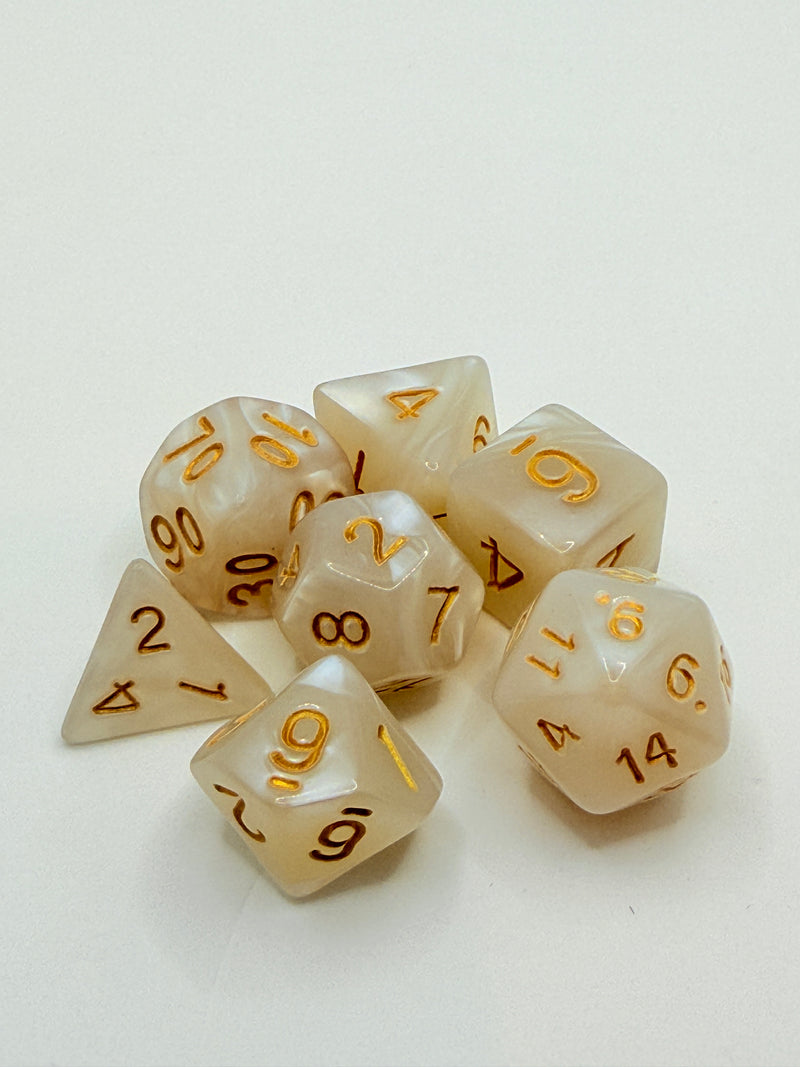 Taps Games: Opaque 7-Die Set Ivory / Gold "Ivory" Dice & Gaming Accessories Taps Imports