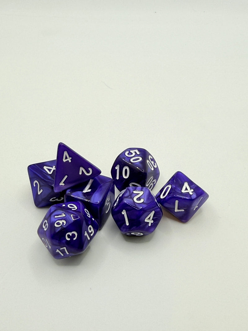 Taps Games: Opaque 7-Die Set Purple / White "Amethyst" Dice & Gaming Accessories Taps Imports