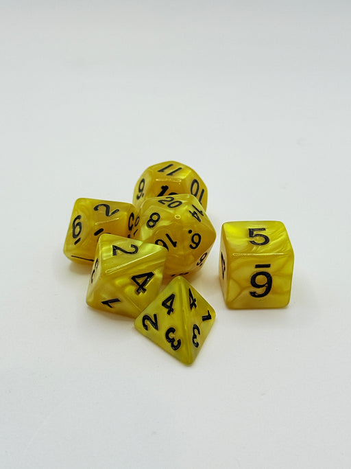 Taps Games: Opaque 7-Die Set Yellow / Black "Tourmaline" Dice & Gaming Accessories Taps Imports