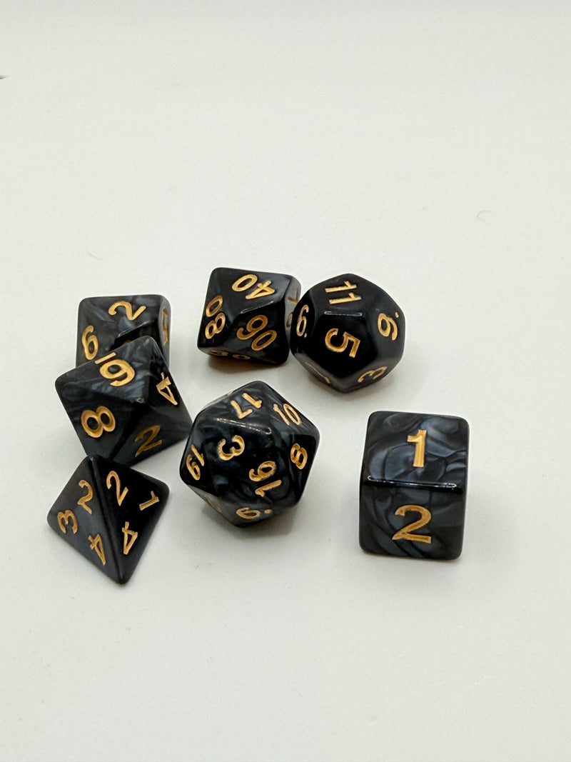 Taps Games: Opaque 7-Die Set Black / Gold "Jet" Dice & Gaming Accessories Taps Imports
