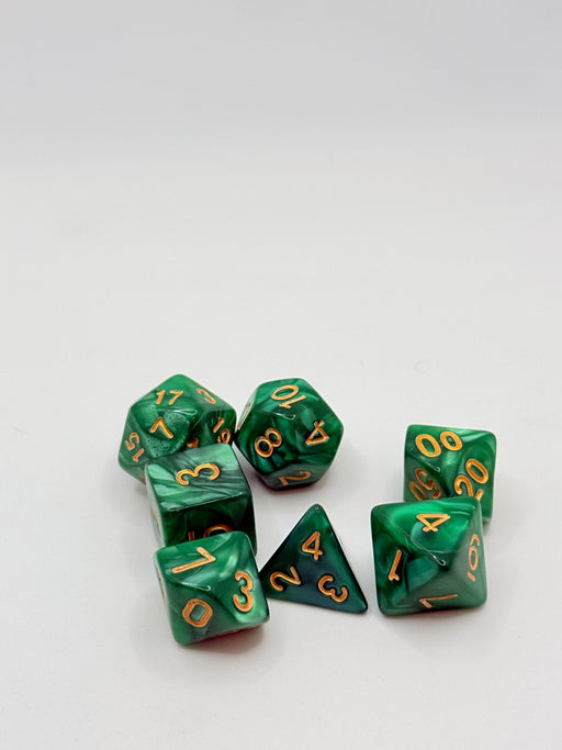 Taps Games: Opaque 7-Die Set Dark Green / Gold "Dark Jade" Dice & Gaming Accessories Taps Imports