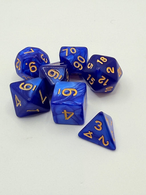 Taps Games: Opaque 7-Die Set Blue / Gold "Sapphire" Dice & Gaming Accessories Taps Imports
