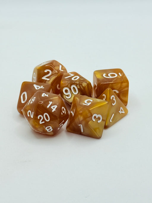 Taps Games: Opaque 7-Die Set Yellow / White "Butterscotch" Dice & Gaming Accessories Taps Imports