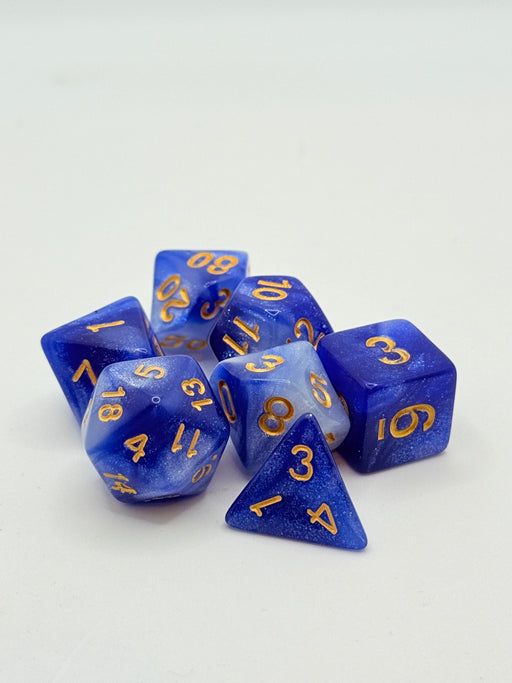 Taps Games: Sparkles 7-Die Set Blue / Gold "Sapphire" Dice & Gaming Accessories Taps Imports