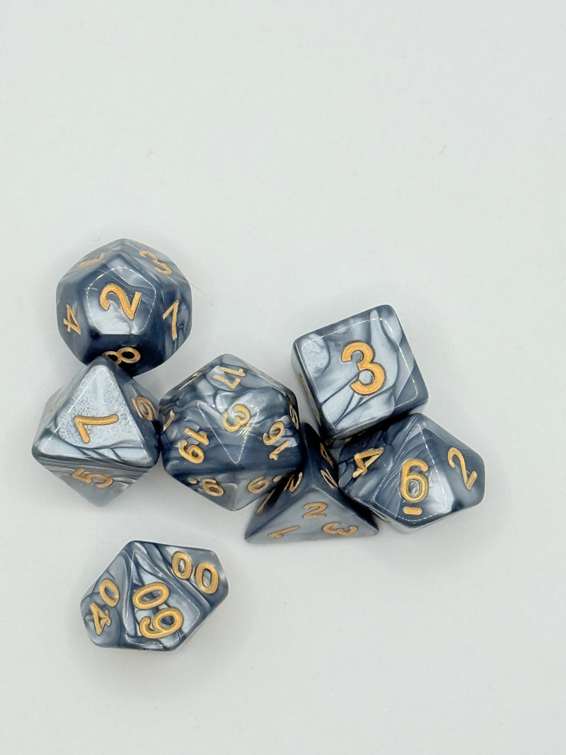 Taps Games: Opaque 7-Die Set Grey / Gold "Steel" Dice & Gaming Accessories Taps Imports