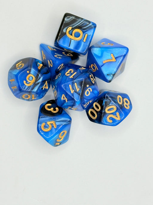 Taps Games: Opaque 7-Die Set Blue / Gold "Cobalt" Dice & Gaming Accessories Taps Imports