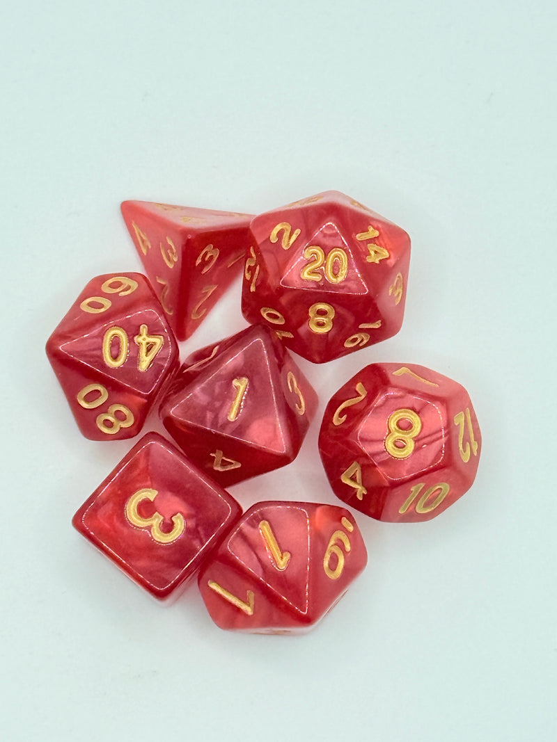 Taps Games: Opaque 7-Die Set Red / Gold "Rose" Dice & Gaming Accessories Taps Imports