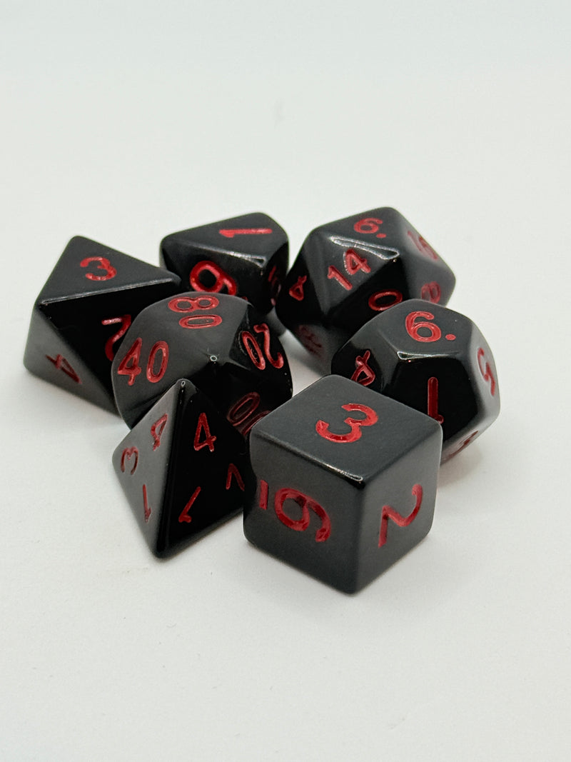 Taps Games: Opaque 7-Die Set Black / Red "Garnet" Dice & Gaming Accessories Taps Imports