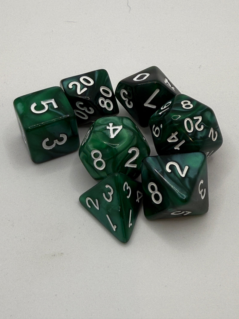 Taps Games: Opaque 7-Die Set Red / White "Moss" Dice & Gaming Accessories Taps Imports