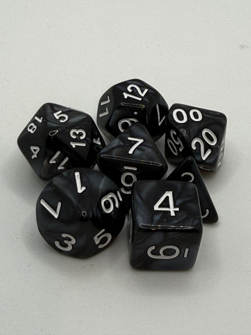 Taps Games: Opaque 7-Die Set Black / White "Agate" Dice & Gaming Accessories Taps Imports